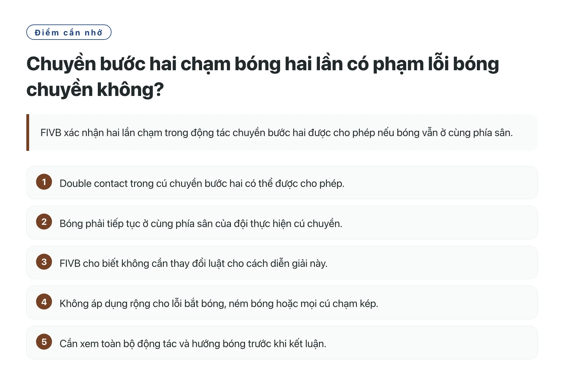 Chuyền bước hai chạm bóng hai lần có phạm lỗi bóng chuyền không?——全文要点速览